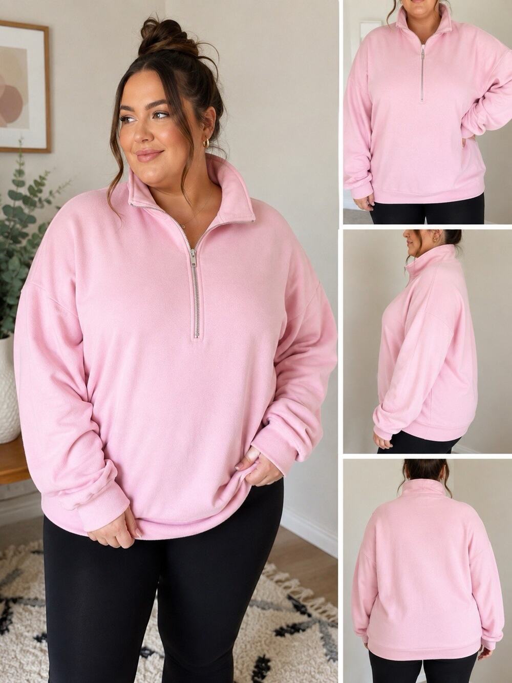 SHEIN Pink Half Zip Pullover Sweatshirt Oversized Fleece Soft Cozy 4X NWT
